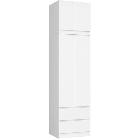 Kleiderschrank AKORD S60 mit Aufsatz Weiß 60 cm 2 Türen 2 Schubladen 3 Ebenen B60 x H234 x T51 cm