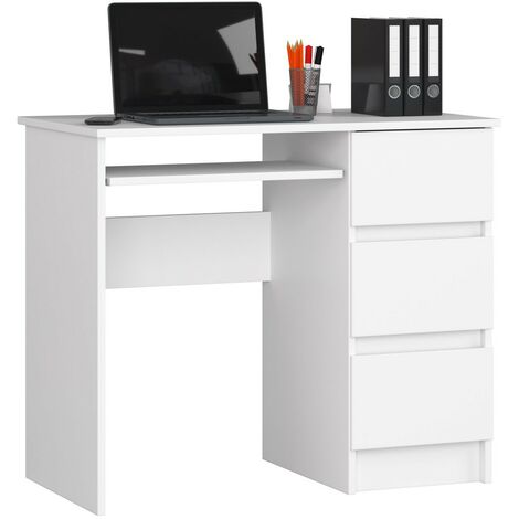 PC-Schreibtisch AKORD A6 rechts in der Farbe Weiß mit 3 Schubladen und 1 Ablagen B90 x H77 x T50 cm