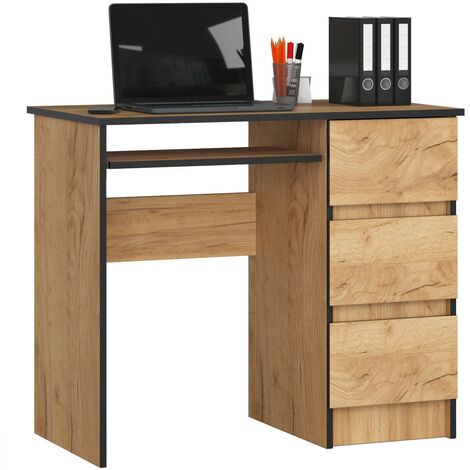 PC-Schreibtisch AKORD A6 rechts in der Farbe Eiche Craft mit 3 Schubladen und 1 Ablagen B90 x H77 x T50 cm