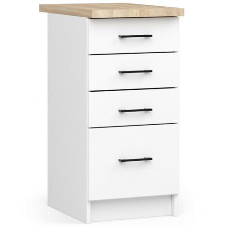 Küchenschrank AKORD OLIWIA modular S40 Unterschrank mit Arbeitsplatte Weiß 40 cm 4 Schubladen B40 x H85 x T46 cm