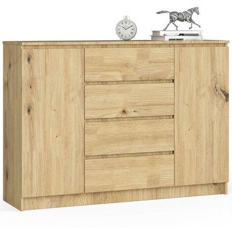 Kommode AKORD K140 Eiche Artisan 138 cm 2 Türen 4 Schubladen 4 Ebenen B138 x H99 x T40 cm