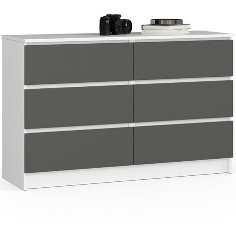 Kommode AKORD K120 Weiß 120 cm 6 Schubladen Front Graphitgrau B120 x H77 x T40 cm