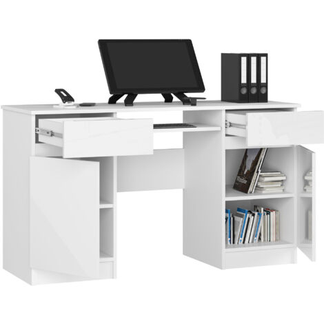 PC-Schreibtisch AKORD A5 in der Farbe Weiß mit 2 Schubladen und 5 Ablagen B135 x H77 x T50 cm