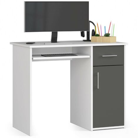 AKORD PC-Schreibtisch PIN mit Tastaturablage, Schreibtisch Klein mit  Schubladen, Office Desk, Computertisch, Bürotisch 1 Schublade, 1  Ablagefach mit Tür, B90 x H74 x T50 cm, 29 kg