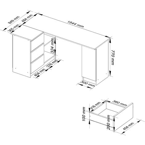 Eck-Schreibtisch B-20 mit 3 Schubladen, 2 Ablagen und einem Regalfach mit Tür | Schreibtisch | ecktisch | Eck Schreibtisch für Home Office | Einfache Montage | B155 x H77 x T85, 60 kg Weiß
