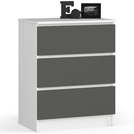 Kommode AKORD K60 Weiß 60 cm 3 Schubladen Front Graphitgrau B60 x H77 x T40 cm