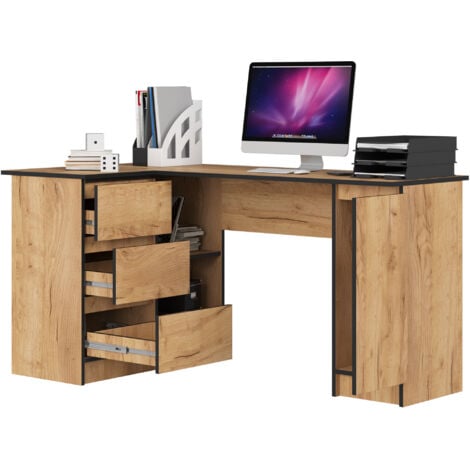 Eck-Schreibtisch AKORD B20 links in der Farbe Eiche Craft mit 3 Schubladen und 4 Ablagen B155 x H77 x T85 cm