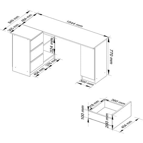 Eck-Schreibtisch AKORD B20 links in der Farbe Eiche Craft mit 3 Schubladen und 4 Ablagen B155 x H77 x T85 cm