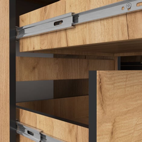 Eck-Schreibtisch AKORD B20 links in der Farbe Eiche Craft mit 3 Schubladen und 4 Ablagen B155 x H77 x T85 cm