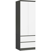 Kleiderschrank AKORD S60 Graphitgrau 60 cm 2 Türen 2 Schubladen Regal Front Weiß B60 x H180 x T51 cm
