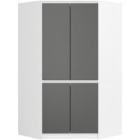 Kleiderschrank Weiß 100 cm 4 Türen Front Grau 6 Regalböden B100xH180xT50 cm