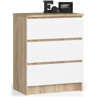 Kommode AKORD K60 Sonoma-Eiche 60 cm 3 Schubladen Front Weiß B60 x H77 x T40 cm