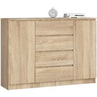Kommode AKORD K140 Sonoma-Eiche 138 cm 2 Türen 4 Schubladen 4 Ebenen B138 x H99 x T40 cm