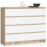 Kommode AKORD K120 Sonoma-Eiche 120 cm 8 Schubladen Front Weiß B120 x H99 x T40 cm