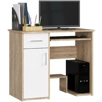 PC-Schreibtisch AKORD JAY in der Farbe Sonoma-Eiche Schublade Front Weiß und 3 Ablagen B90 x H74 x T50 cm