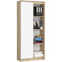 Büroregal AKORD R80 mit verschließbaren Tür Sonoma-Eiche 80 cm Tür 8 Ebenen Front Weiß B80 x H180 x T35 cm