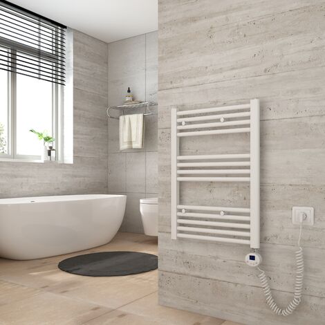 Heilmetz Badheizkörper Elektrisch Handtuchwärmer mit Digitalem Thermostat mit Timer-Funktion Gerade Handtuchtrockner 140x60cm Weiß 568W