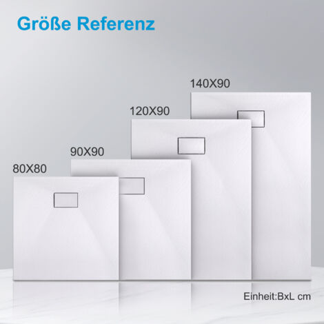 WITEN&NOCK Duschwanne 120x100 Cm – SMC-Material, Weiß, Antirutsch, Nur 3,2 Cm Höhe – Inkl. 90 Mm Siphon & Edelstahl-Abfluss