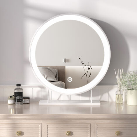 Heilmetz Schminkspiegel Beleuchtung Rund Spiegel mit Beleuchtung mit Touchschalter und 3 Lichtfarbe Φ48cm Weiß