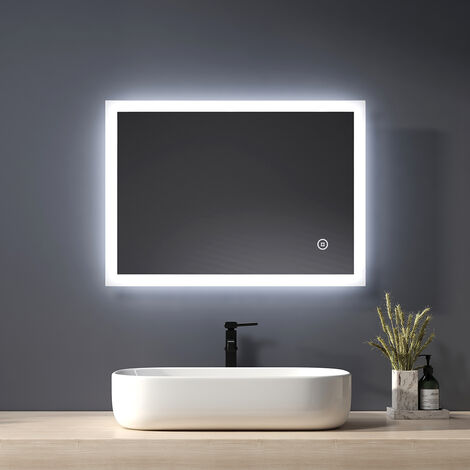 Heilmetz LED Badezimmerspiegel Badspiegel mit Beleuchtung IP44 Energiesparend Wandspiegel, 6500K Kaltes Weißes Licht Beleuchtung Entnebelung 50x70cm (1/5)