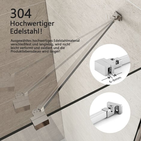 Heilmetz Haltestange Duschwand Stabilisierungsstange, mit Winkel Flexibel 180°Drehbar, Stützstange für Duschtüren -Universell Verwendbar für 6-8mm Glasstärke，Chrome(500mm, 1 Stück)