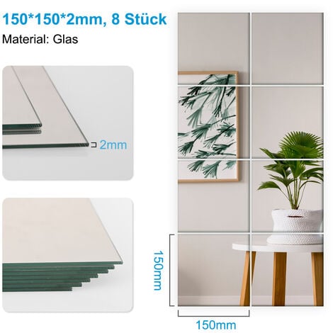 Heilmetz Spiegelfliesen Selbstklebend DIY Spiegel Wandaufkleber 15x15cm  Wanddekoration für Wohnzimmer Badezimmer Schlafzimmer 8 Stück