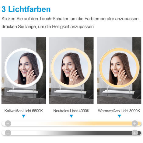 Heilmetz LED Tischspiegel mit Beleuchtung Rund Schminkspiegel 3 Lichtfarbe Warmweiß/Neutral/Kaltweiß Dimmbar Kosmetikspiegel mit Touchschalter Φ40cm Weiß