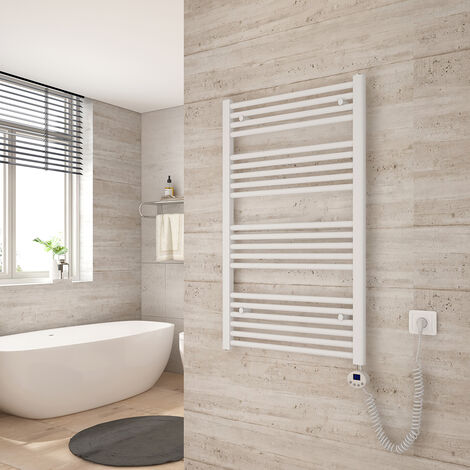 Heilmetz Badheizkörper Elektrisch Handtuchwärmer mit Digitalem Thermostat mit Timer-Funktion Gerade Handtuchtrockner 100x60cm Weiß 500W
