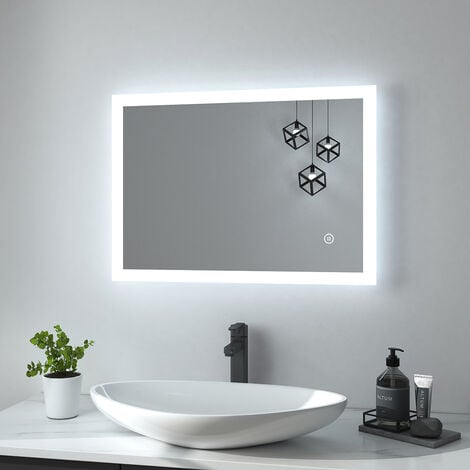 Heilmetz Badspiegel 50x70cm LED Badezimmerspiegel Kaltweiß Licht