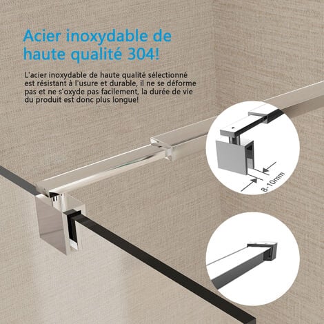Heilmetz Stabilisator Duschwände Stabilisierungsstange für 8-10 mm Duschwand 70-120cm Eckig Edelstahl Haltestangen für Duschwände