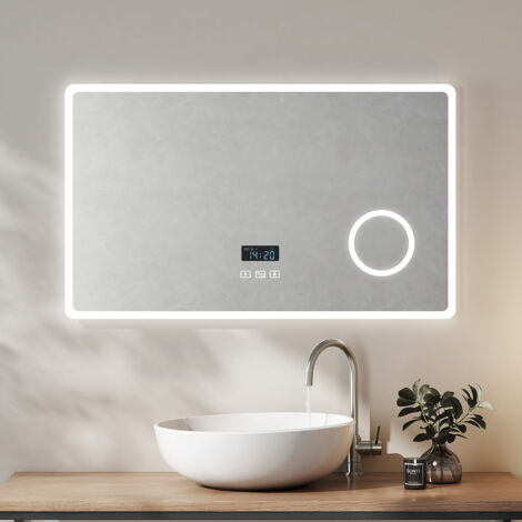 Heilmetz Badspiegel mit Beleuchtung 100x60cm Variabel Dimmbar Licht mit Bluetooth und mit 3x Lupe IP44 Wasserdicht Badspiegel
