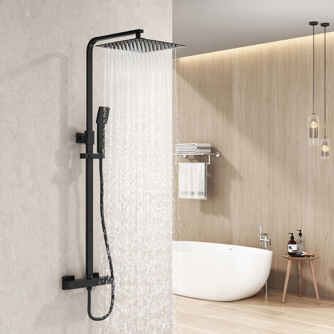 Heilmetz Duschsäulen mit Thermostat Duschsystem Duscharmaturen Quadratisch Regendusche und Handbrause Duschsystem Sets ABS Verchromt (1/5)