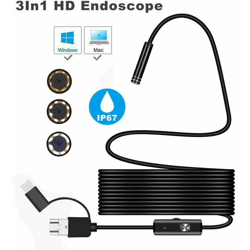 Cámara endoscópica de 7,0mm Endoscopio USB cable 2m flexible para Android  PC