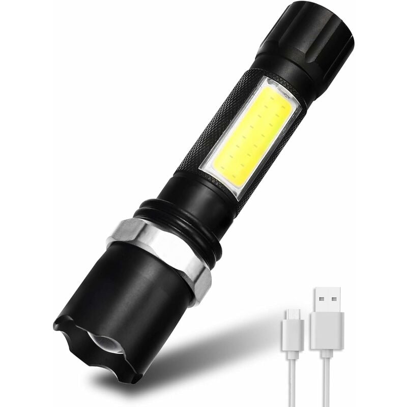 Linterna led 155 mm x 40 mm multiusos con 3 modos de luz y con cargadores  para enchufe y coche swat flashlight