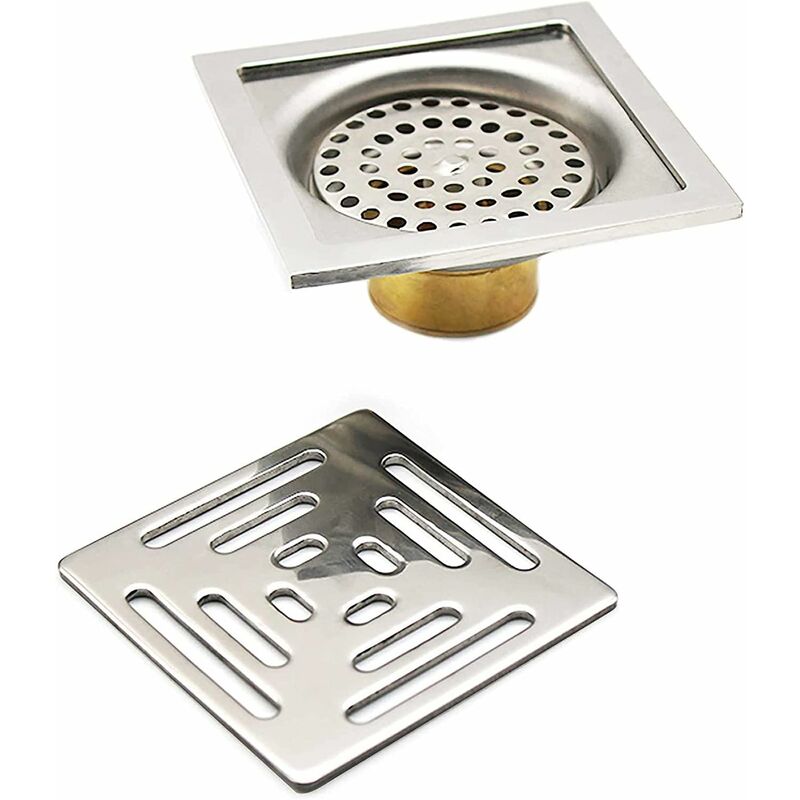 1 desagüe de suelo 100X100 INOX Desagüe de suelo de 100 mm Desagüe de suelo de baño Desagüe de suelo de acero inoxidable grueso plateado para antiolor, baño antiobstrucción, cocina, jardín