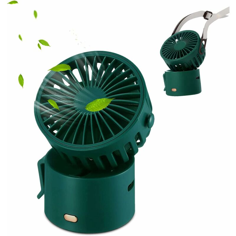 Ventilador USB, mini ventilador de escritorio silencioso con clip portátil recargable para oficina, cochecito, oficina, camping (VERDE)