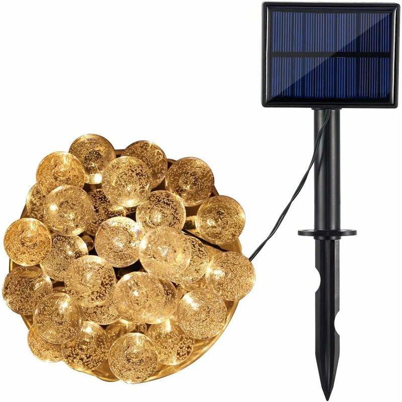 Cadena de luces solares para exteriores e interiores, 30/50/60 LED de bola de cristal, 8 modos de iluminación, IP65 resistente al agua con panel solar de 2 V 120 mAh, para jardín, sala de estar, fiesta [Clase de eficiencia energética A+++]