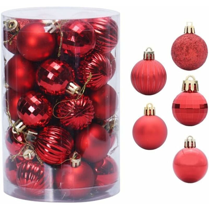 READCLY-Paquete de 34 bolas de Navidad de plástico irrompibles rojas de 40 mm para decoración de árboles de Navidad, mini bolas de Navidad para árboles, bolas de Navidad, bolas de Navidad para árboles, decoraciones de temporada, colgantes, regalos