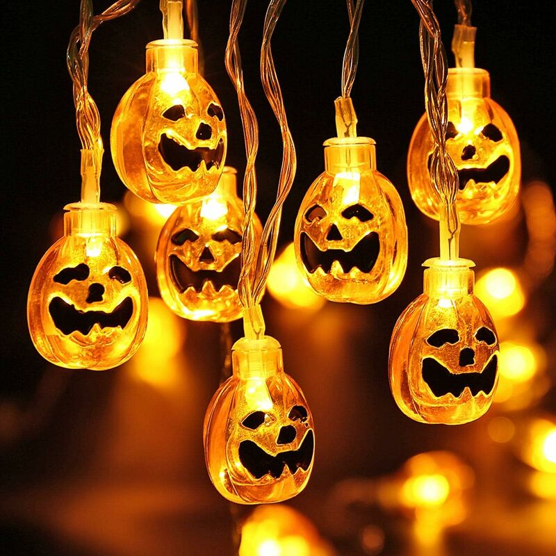 READCLY-Cadena de Luces de Halloween, 30 Linternas de Calabaza LED Naranja 4.5m, Cadena de Luces de Calabaza de plástico, Adecuado para Halloween, Navidad, Festival, Fiesta, Decoración del hogar