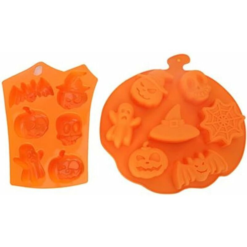 READCLY-Molde de silicona de calabaza de Halloween de 2 piezas, molde de silicona de calabaza fantasma de calavera, molde de silicona de fantasma de Halloween, molde de pastel temático de Halloween.