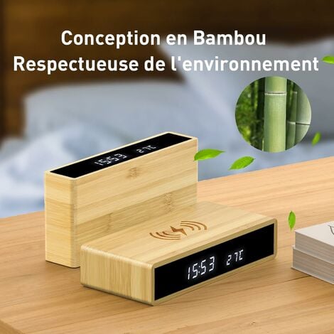 Despertador de bambú con cargador inalámbrico de 5W