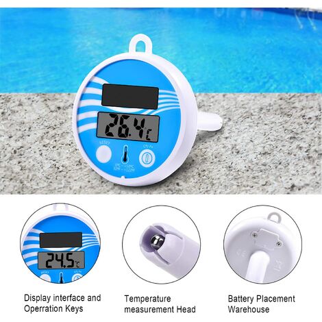 Termómetro de piscina, pantalla solar digital de temperatura del agua,  fácil lectura, Fahrenheit Celsius, termómetro flotante para piscina,  termómetro