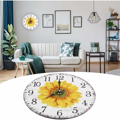 Reloj de pared vintage con diseño de girasoles de 12 pulgadas, funciona con  pilas, reloj de pared de madera con números romanos, silencioso, sin