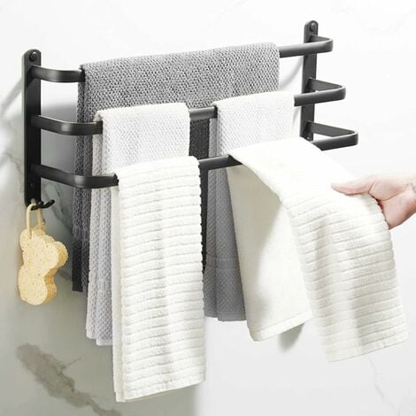 Toallero montado en la pared del baño, toallero adhesivo negro