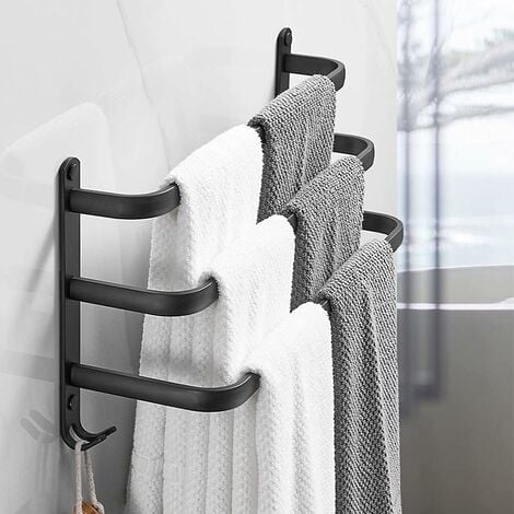 Toallero montado en la pared del baño, toallero adhesivo negro mate, sin  oxidación, toallero de aleación