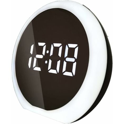 Reloj despertador digital, reloj despertador con espejo LED para  dormitorio, 3 niveles de brillo, 12/24