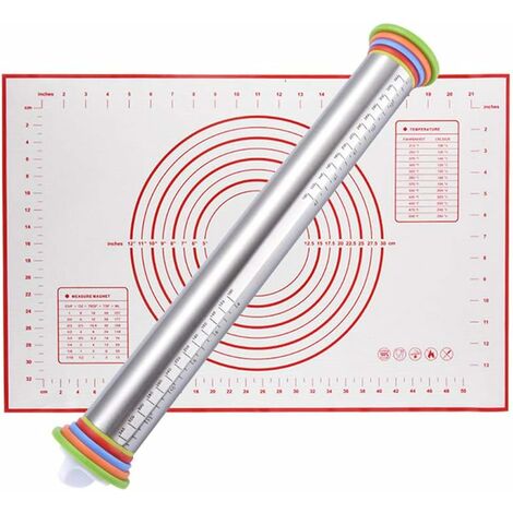 READCLY-Rollos antiadherentes ajustables con discos ajustables y marcas de  medición + Alfombrilla de silicona para hornear para masa de pastelería (40  60 cm) (2)