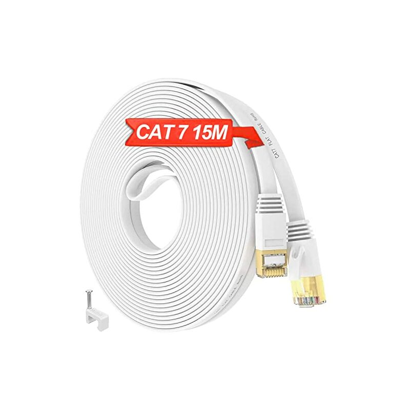 FLAT CAT7 FTP Shielded 600MHz 10Gbps Ethernet LAN Cable RJ45 10m Black