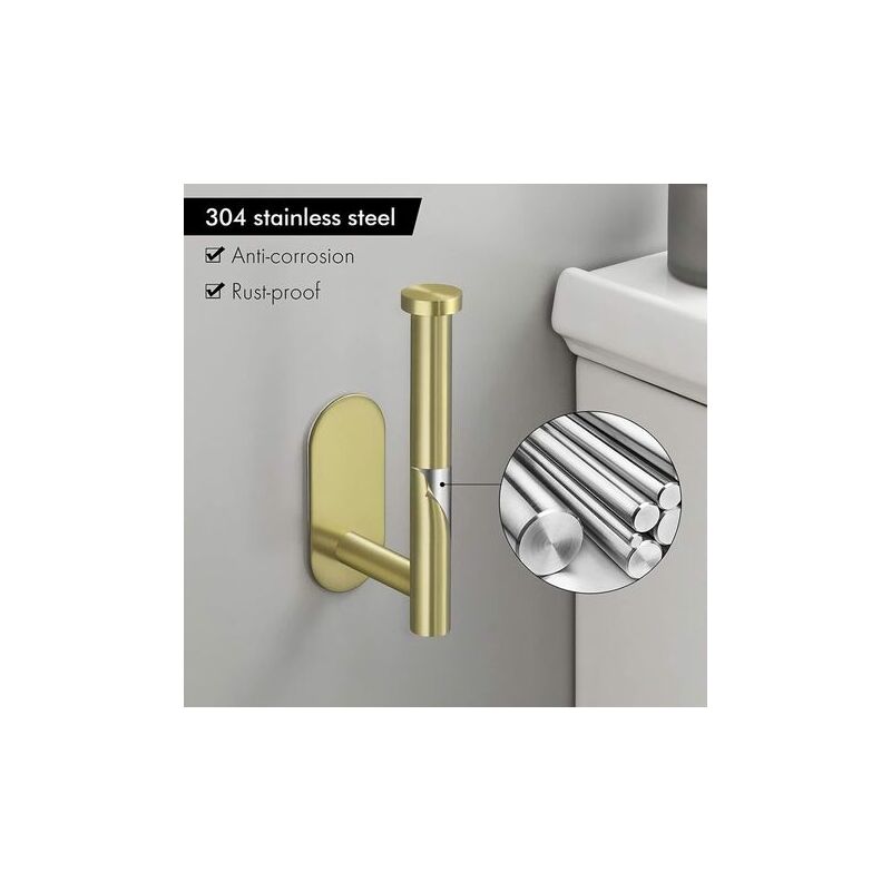 Self Adhesive Toilet Paper Holder Brushed Gold Roll Sus 304 Stainless Steel No Drilling for Bathroom Bedroom Kitchen with Super Glue