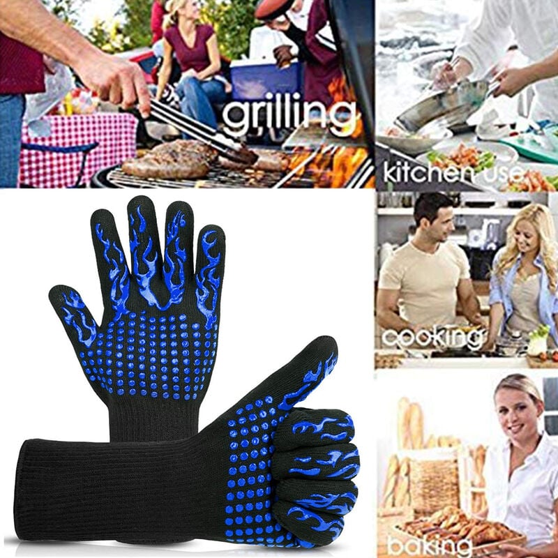 Oven Gloves With Fingers Heat Resistant Mitts Kitchen Cooking BBQ Long Arms  UK